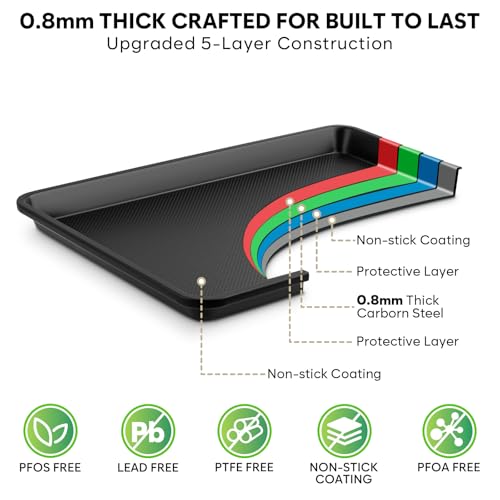 12/16/18 Inch Nonstick Baking Sheet Set with Cooling Rack - Heavy Duty Carbon Steel, Oven Safe, Ceramic Coated, PFOA/PTFE Free