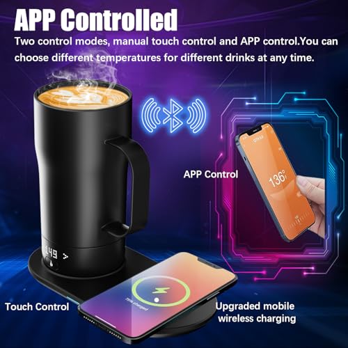 LEGARDLILIU Iron Black 18oz Self-Heating Coffee Mug with App Control, Temperature & LED Display
