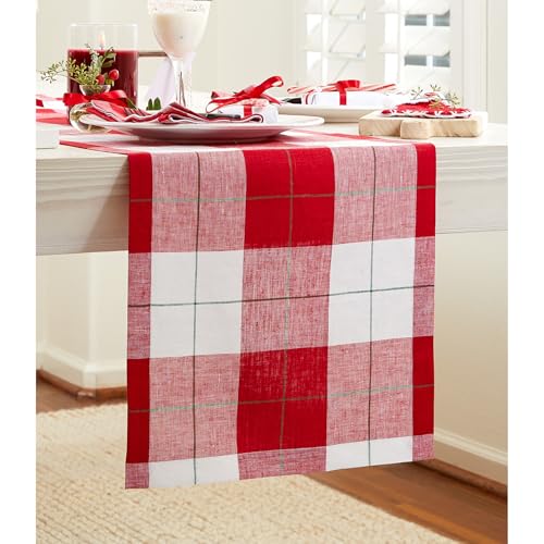 Very Merry Plaid Linen Table Runner 14x120 Inches - Handmade, Eco-Friendly, Formal Dining Decor