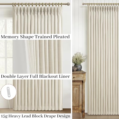 Cream Linen Blackout Curtains 96 Inch Long for Living Room - 2 Panels, 40x96 Set