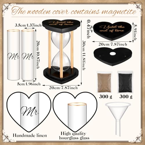 Unity Sand Ceremony Set Black Gold Retro Wedding Hourglass with Vases & Sand - Elegant Gift