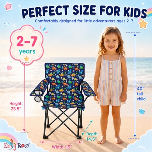 Emily Rose Kids Folding Camp Chair - Portable Toddler Beach & Outdoor Seat with Safety Lock & Cup Holder, 125 lb Capacity
