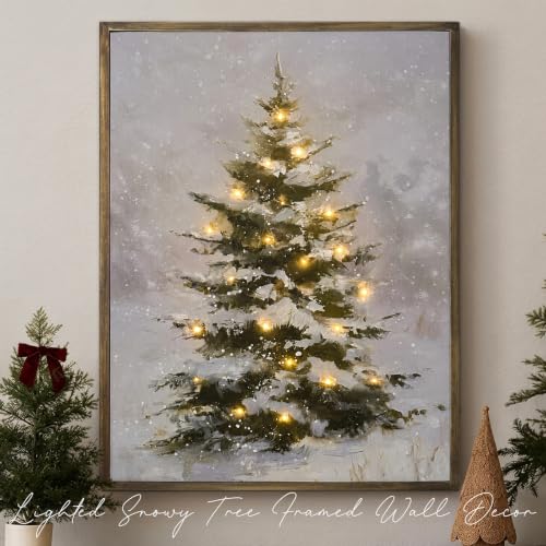 18x24-Inch Lighted Snowy Tree Canvas Wall Decor - Christmas Holiday Artwork