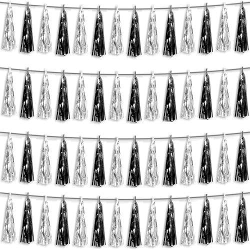 Hysilla Black Silver Foil Fringe Tassel Garland for Party Decorations