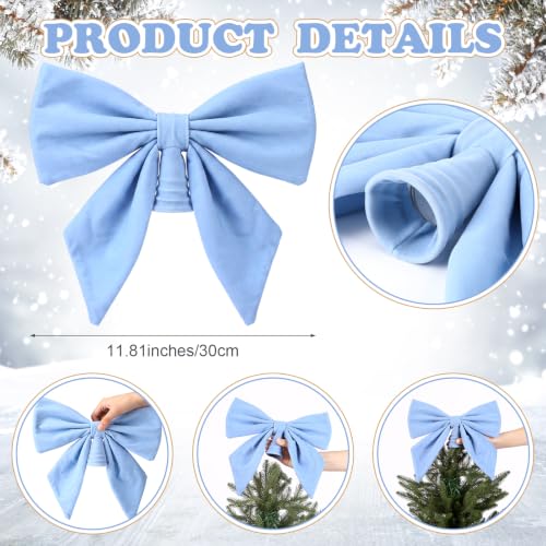 Soulchen 12 Inch Blue Velvet Bow Christmas Tree Topper - Blue Simple Design