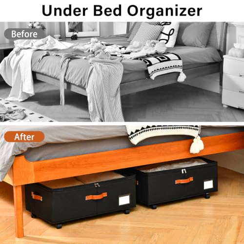 10 inch Height Under Bed Storage with Wheels 2 Pack, Underbed
