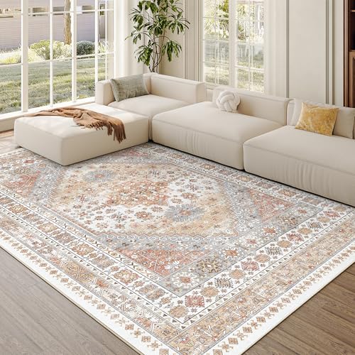 Orange 6x9 Area Rug for Living Room Washable Non-Slip Geometric Design