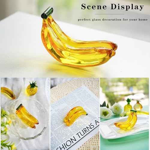 Handmade Glass Fruit Decor Crystal Banana Figurine Yellow Fruits Decoration for Home Kitchen Glass Banana Ornament Fall Harvest Thanksginging Centerpiece Decor for Home Office Desk