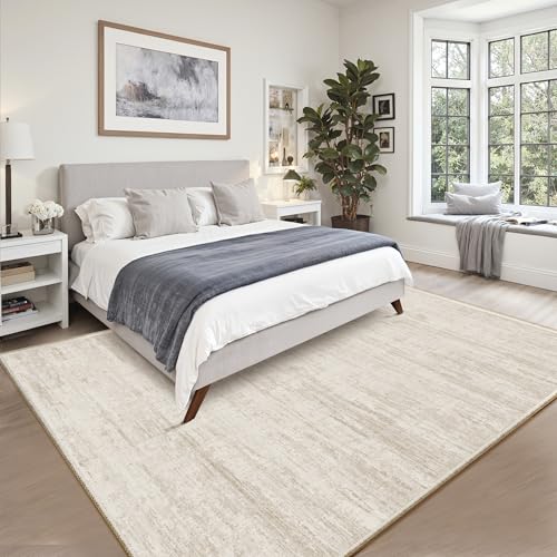 Beige 8x10 Area Rug for Living Room Modern Abstract Non-Slip Washable