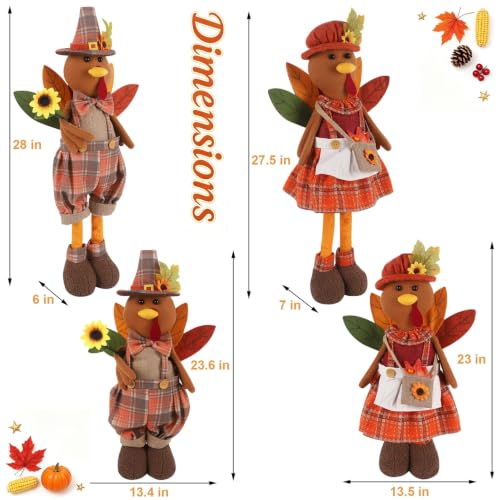 Set of 2 Adjustable Thanksgiving Turkey Couple Figurines - Fall Harvest Decor