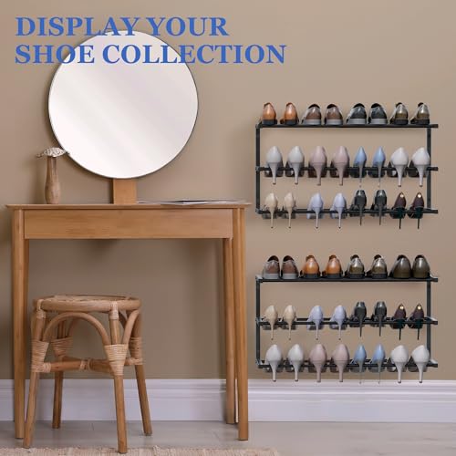 Jchccu 4-Pack Wall Mounted Shoe Racks Black, Adjustable 3-Tier Organizer with Hooks