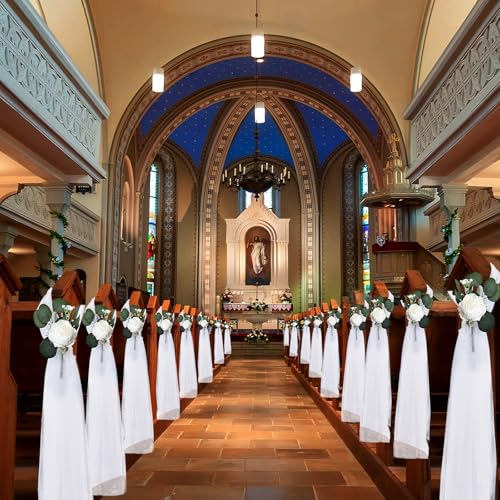 Wedding Aisle Decorations Set - White Flowers & Tulle for Ceremony