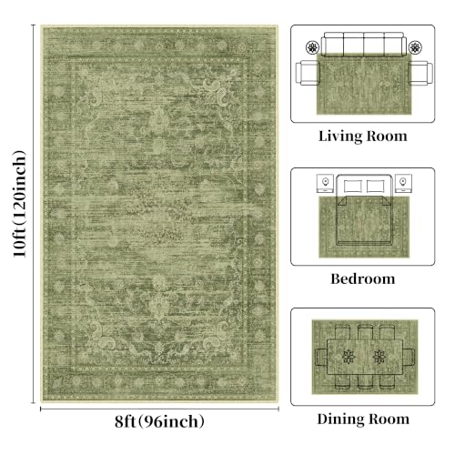Tod Green Sage 8x10 Non Slip Area Rug for Living Room & Bedroom - Neutral Home Decor