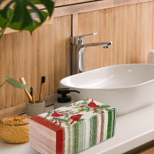 JarThenaAMCS 80Pcs Christmas Guest Napkins Vintage Cardinal Berries Holiday Disposable Hand Towels