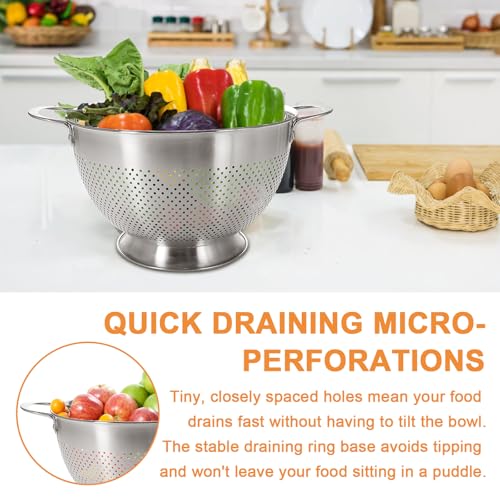 Stainless Steel Colander Set of 3 (1.5/3/5 Qt) - Rust-Resistant Mesh Strainers with Handles