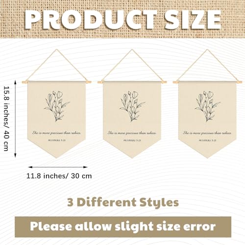VitalCozy 3 Pcs Nursery Scripture Bible Verse Christian Botanical Decor Canvas Hanging Pennant Flag Banner Wall Sign Decor Gift for Nursery Bedroom Playroom Front Door Baby Kids Girl Boy Birthday Gift