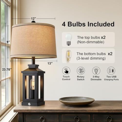 23.75" Retro Farmhouse Black Table Lamp for Living Room Bedroom