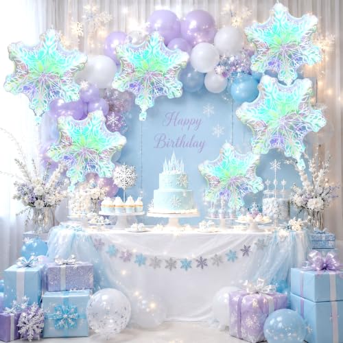 Snowflake Balloons 8-Pack Iridescent Winter Party Decorations