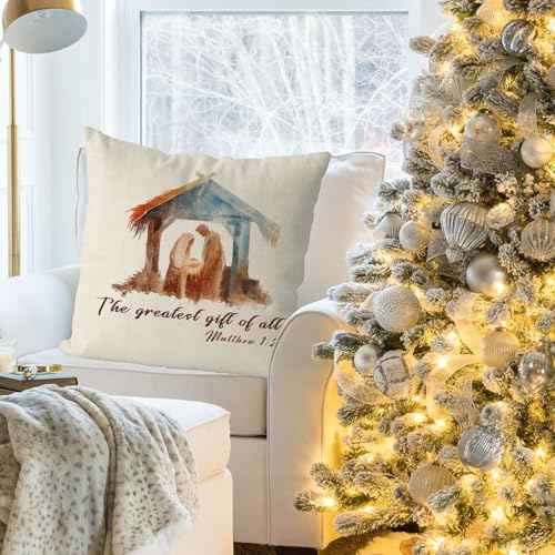 GAGEC Christian Christmas Pillow Covers Nativity Christmas Decorations Jesus is The Reason for The Season Xmas Throw Pillows Covers Home Sofa Living Room Decorative Cushion Case 18x18 Inch