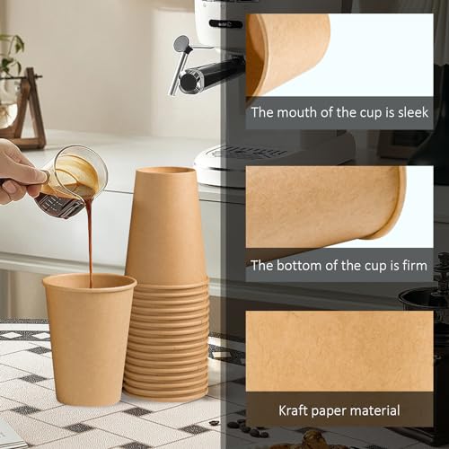 Clawsoff 12oz Brown Kraft Disposable Coffee Cups - 1000 Pack, Hot Drink Cups