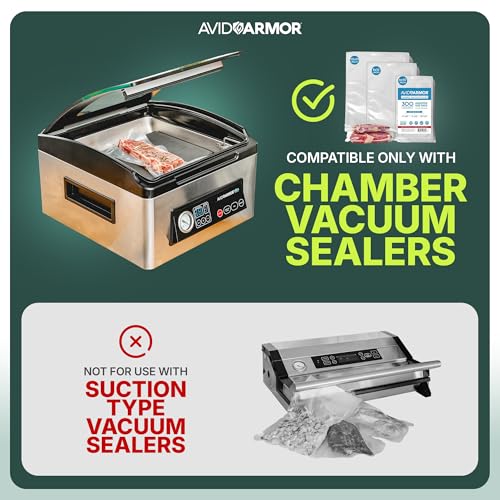 Avid Armor 300 Count Chamber Vacuum Sealer Bags - Assorted Sizes, BPA-Free & Reusable Food Storage for Sous Vide & Freezer
