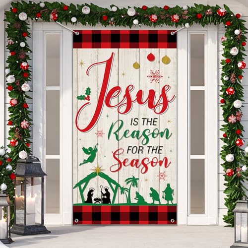 Religious Christmas Door Cover Jesus is the Reason for the Season Decor