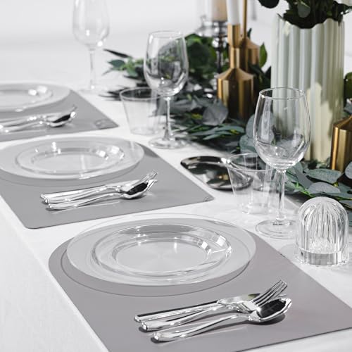 200PCS Clear Plastic Plates Set - Heavy Duty Disposable Dinner & Dessert Plates, Food Safe, Variation: Clear / 200 PCS