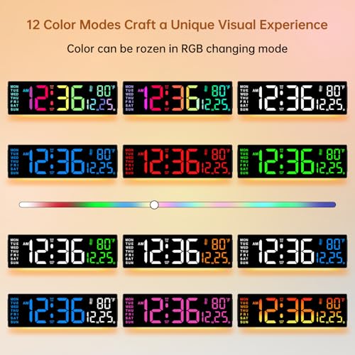 Soobest 14.2 Inch RGB Digital Wall Clock with Bluetooth & Remote, Large LED Display