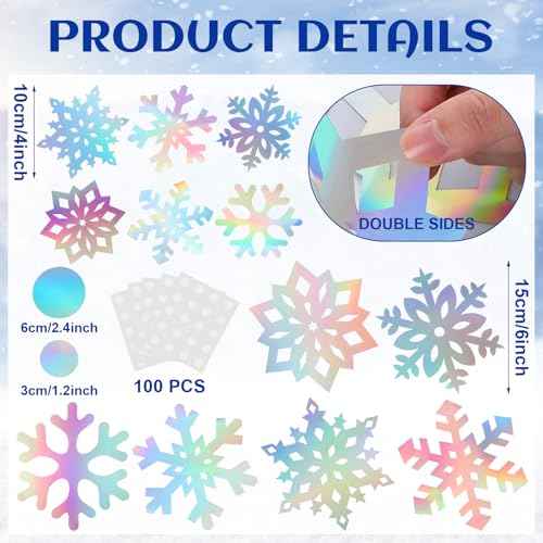 Fuutreo 60 Pcs Christmas Snowflake Snowball Cutouts Iridescent Paper Snowflakes Decorations Holographic Winter Decorations Double-Sided Snow Flakes Garland with 100 Glue Points