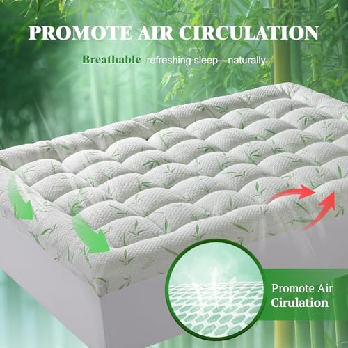Green Queen Mattress Topper 3 Inch Viscose Bamboo Cooling Pillow Pad Cover