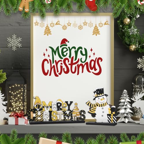 Capoda 6 Pcs Wooden Christmas Table Centerpieces Black & Gold Holiday Decor