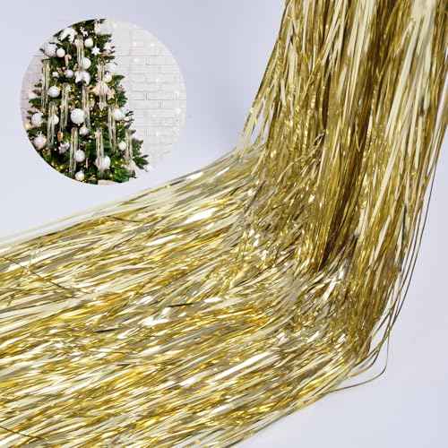 Tinsel Icicles 4000 Strands Metallic Gold Tinsel Christmas Tree Streamer Party Decoration 18 Inch Tinsel for Christmas Tree Icicles Indoor Outdoor Xmas New Year Disco Birthday Party Supplies