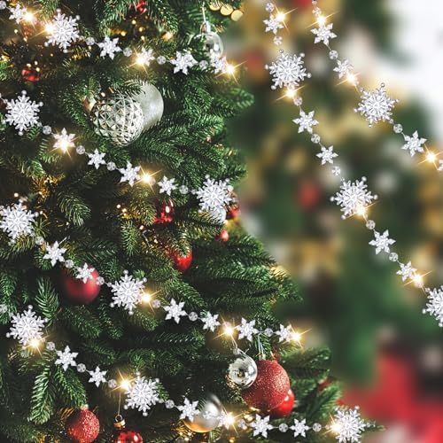 VIHOSE 2 Pcs Lighted Snowflake Garland Christmas Decor 22ft Warm Battery-Operated