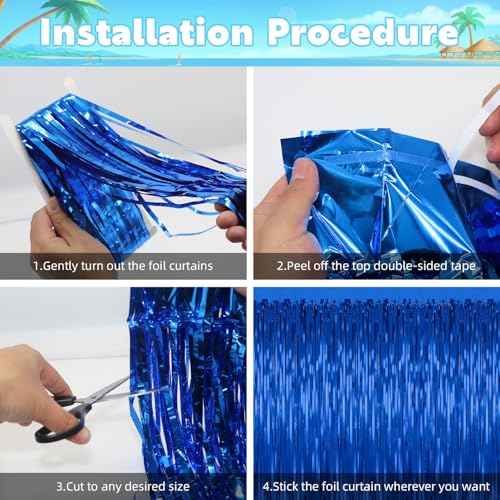 3 Pack Blue Backdrop Curtain Tinsel Streamers Ocean Themed Decor Birthday Party Decorations Foil Fringe Backdrop Graduation Baby Shower Bachelorette Winter Party Decorations Supplies