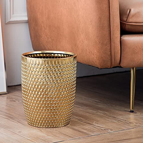 Modern Gold Ceramic Trash Can Wastebasket for Bathroom & Home Office - Compact & Stylish