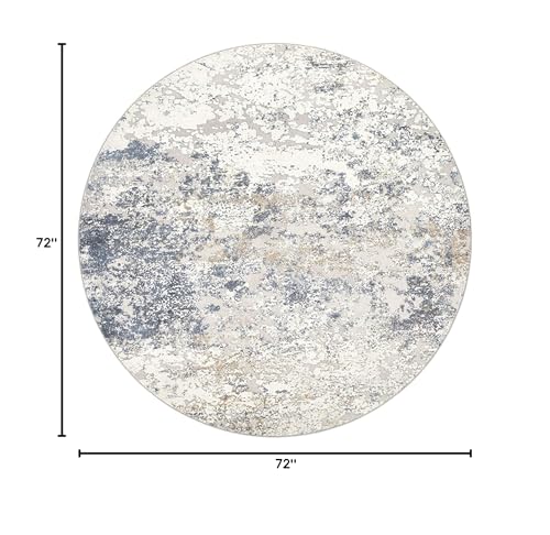Round Area Rug 6ft Soft Washable Abstract Carpet for Living Room Beige Blue