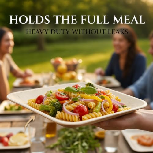 Charity Leaf 50-Pack 10-Inch Square Compostable Bamboo Dinner Plates - Heavy Duty, Eco-Friendly, Disposable for Parties & Events