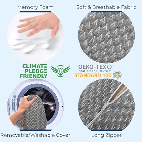 Grey Knee Pillow for Back Sleeping - Half Moon Leg Support Cushion, Memory Foam, ACA Endorsed