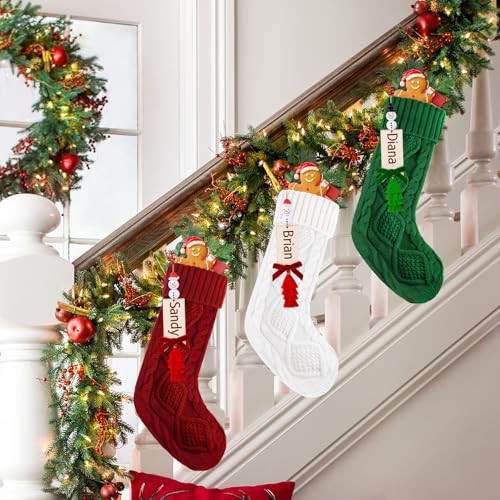 Gushu 4 Pack Christmas Stockings - 18 Inch Cable Knit Family Holiday Decor, Red Green White