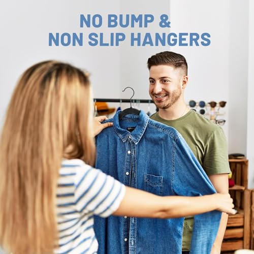 HOUSE DAY 60 Pack Black Velvet Hangers Non-Slip Slim Clothes Closet Organizer