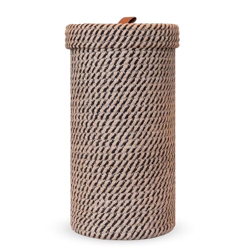 PINXIURY Black Handmade Cotton & Jute Toilet Paper Holder - Freestanding Basket, Fits 3 Mega Rolls, Bathroom Storage