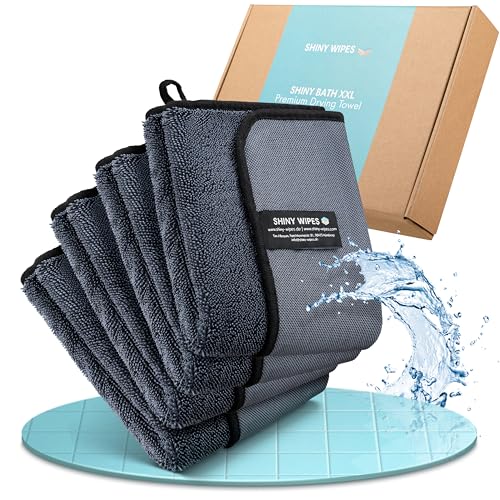 Shiny Wipes XL Drying Towel 4 Pack - Ultra Absorbent, Streak-Free Microfiber Cloth for Home & Bathroom Cleaning