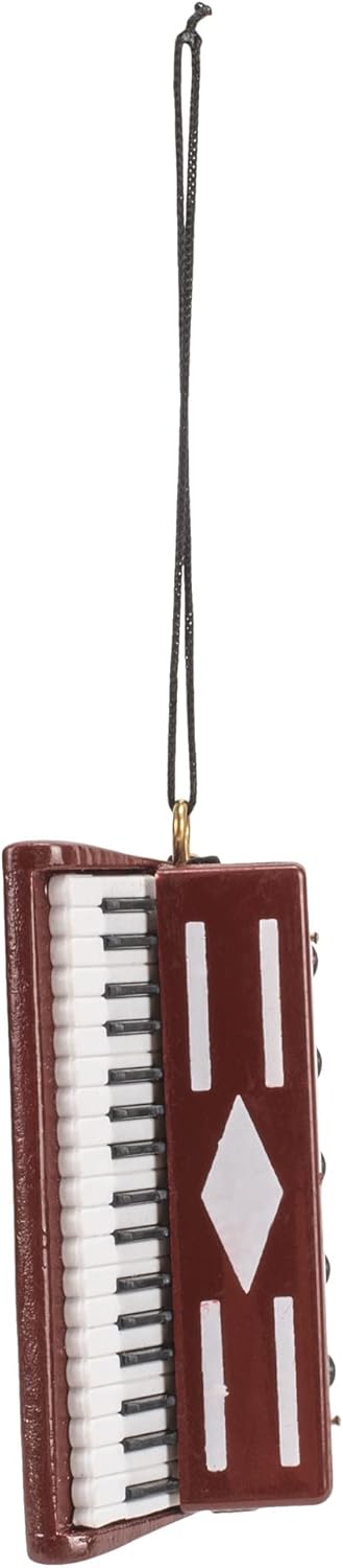 Burgundy Wood Accordion Ornament - 2.8" Decorative Gift for Music Lovers
