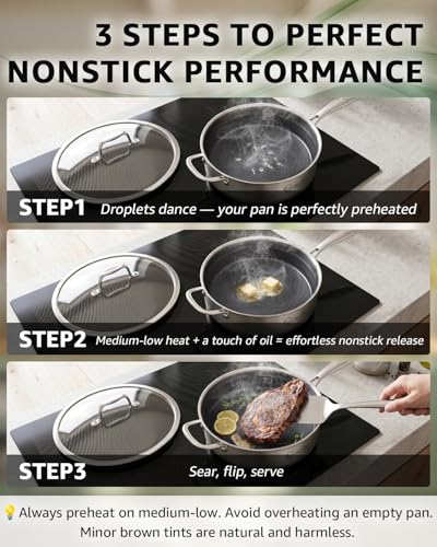 Large 6-Quart Non-Stick Frying Pan with Lid - 12 Inch, Black, Detachable Handle