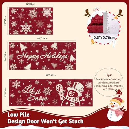 Findosom Christmas Kitchen Rugs Set of 3 Snowflake Snowman Snow Tree 20"x32" + 20"x48" + 20"x59"