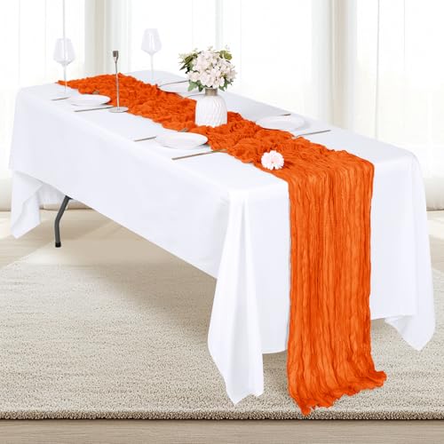 6 Pack Orange Cheesecloth Table Runner 17x108 in - Semi Sheer Boho Gauze, 9ft Each, RealBox