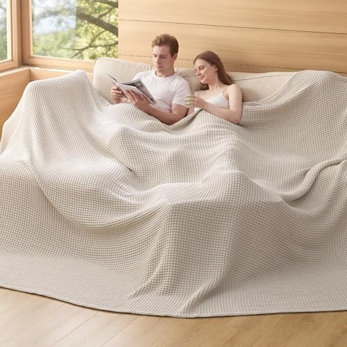 Bedsure Oversized King Linen Cotton Waffle Blanket 120"x94"