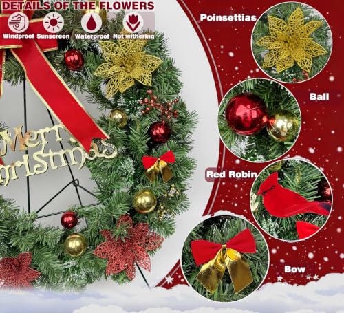 Artificial Bow Cemetery Wreaths - Christmas Grave Decor- Easel