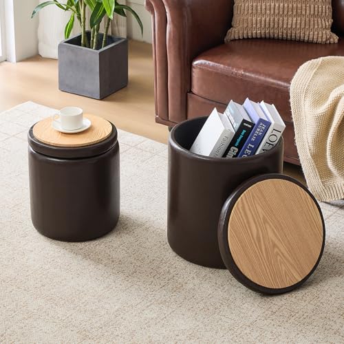 Oakvivo Set of 2 Storage Ottomans - Space Saving Nesting Ottoman for Bedroom & Living Room, Coffee & Footstool, 14.8"D x 14.8"W x 17.3"H