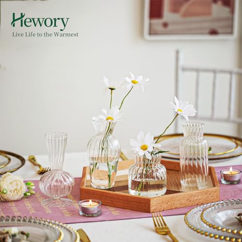 Mini Glass Vases for Centerpieces - Clear Bud Vase Set of 16, Small Flower Vases for Wedding & Home Decor - Hewory